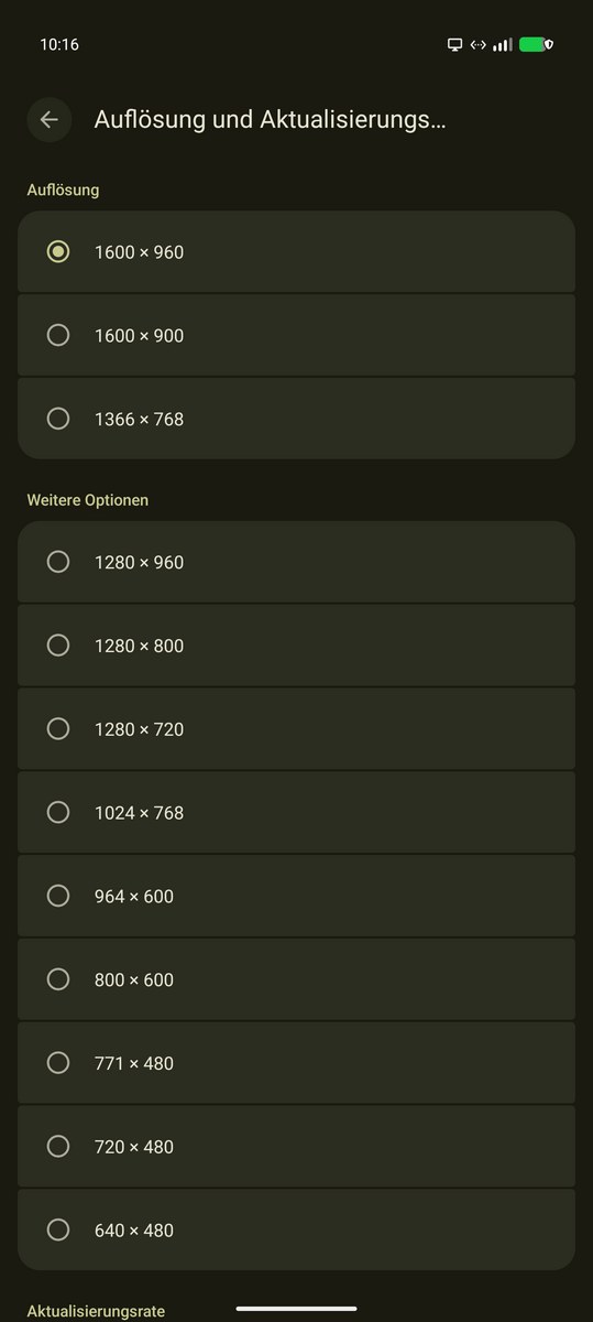 Screenshot of screen settings